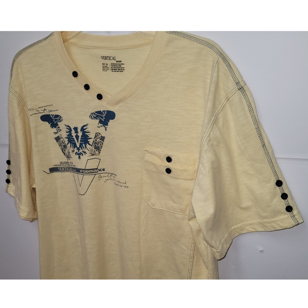 Vertical Sport Mens Short Sleeve Graphic T Pocket Button Detail Y2K Summer XXL - Picture 4 of 9